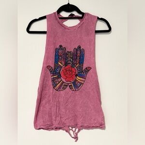 Truly Madly Deeply Pink Sleeveless Muscle Tee with Hamsa Design